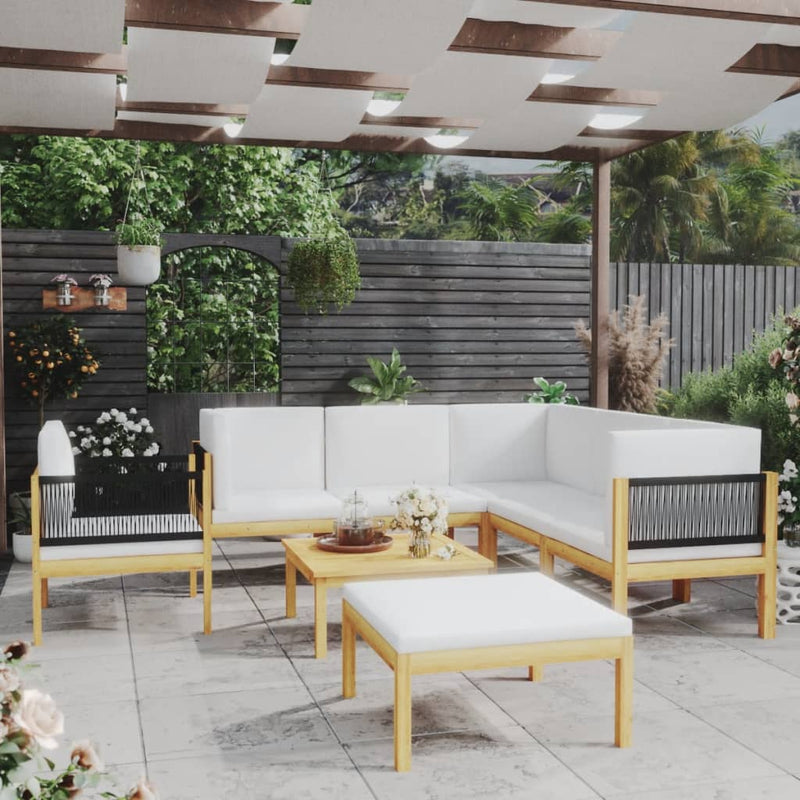 8 Piece Patio Lounge Set with Cushions Cream Solid Acacia Wood