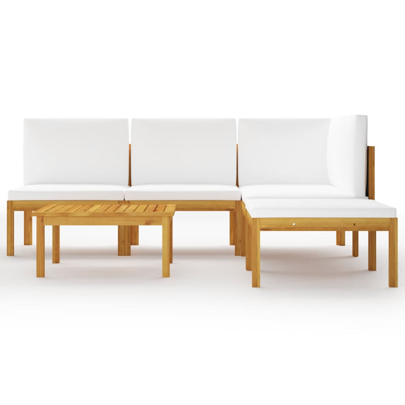 6 Piece Patio Lounge Set with Cushions Cream Solid Acacia Wood