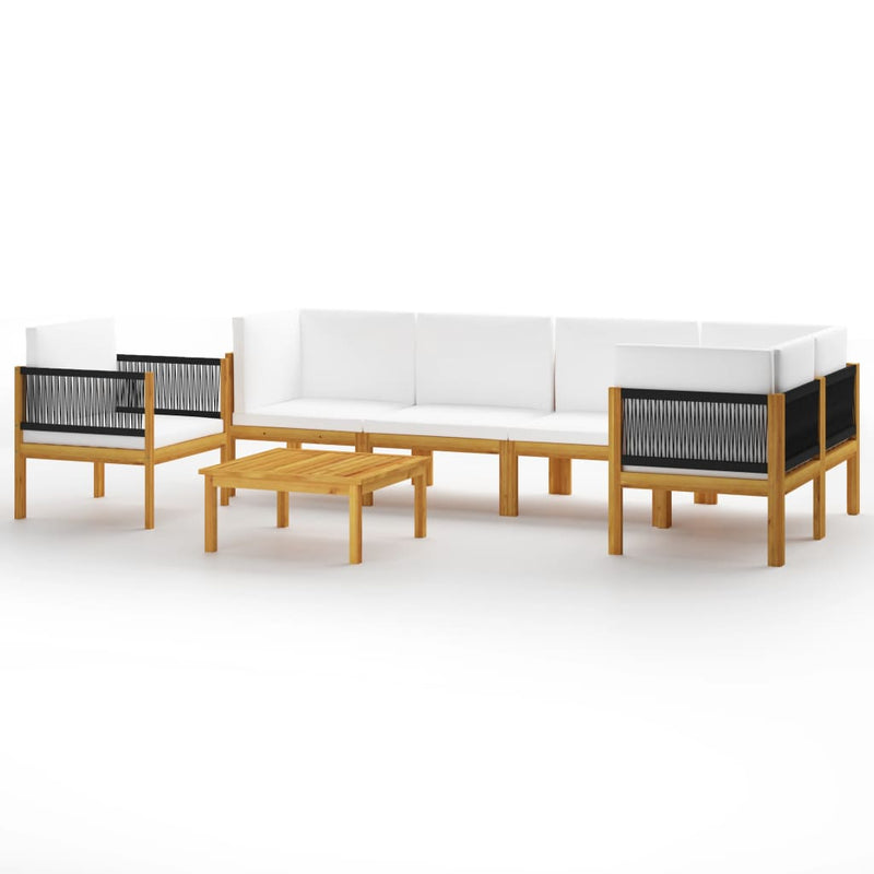 7 Piece Patio Lounge Set with Cushions Cream Solid Acacia Wood
