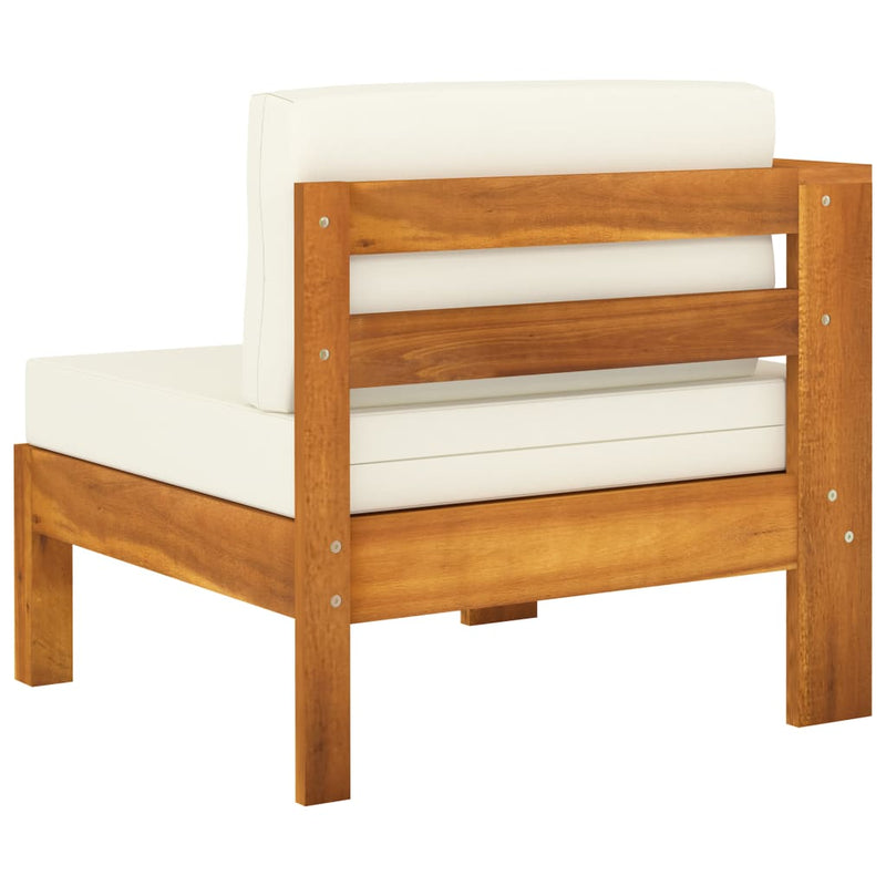 3-Seater Patio Sofa with Cream White Cushions Solid Acacia Wood