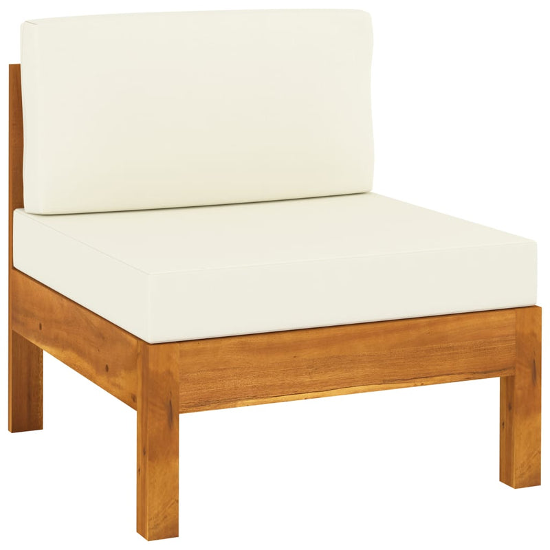 3-Seater Patio Sofa with Cream White Cushions Solid Acacia Wood