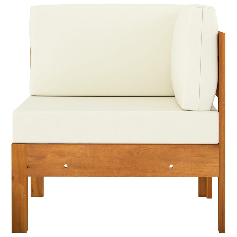 5 Piece Patio Lounge Set with Cream White Cushions Acacia Wood