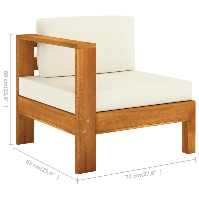 7 Piece Patio Lounge Set with Cream White Cushions Acacia Wood
