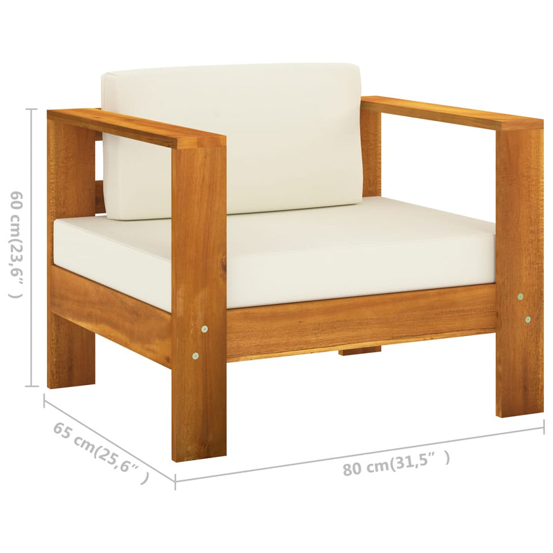 8 Piece Patio Lounge Set with Cream White Cushions Acacia Wood