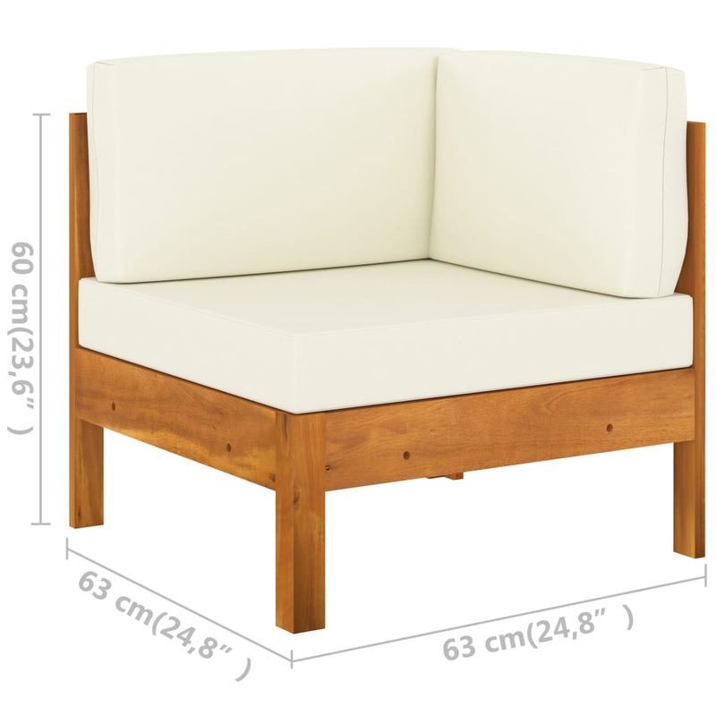9 Piece Patio Lounge Set with Cream White Cushions Acacia Wood