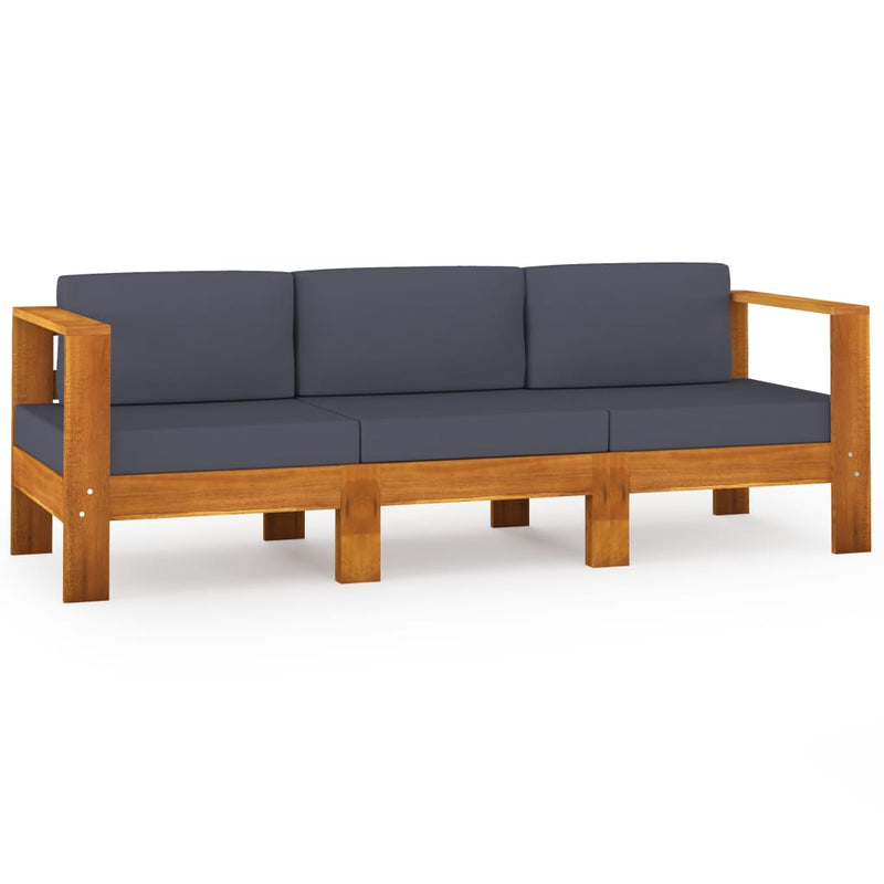 3-Seater Patio Sofa with Dark Gray Cushions Acacia Wood