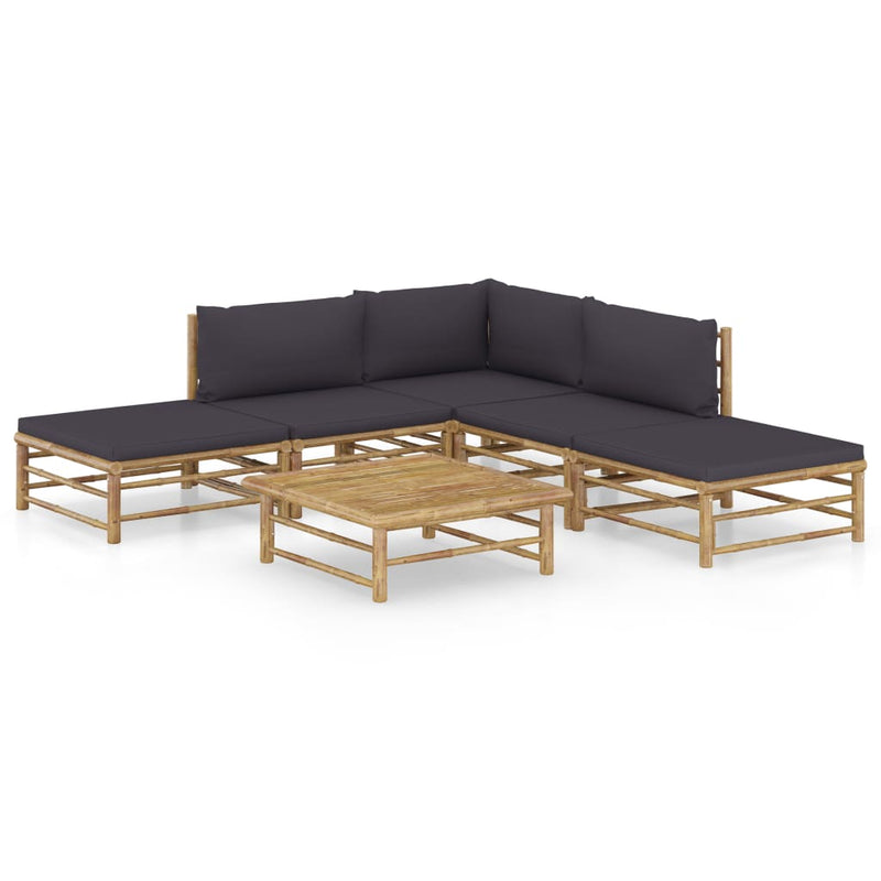 6 Piece Patio Lounge Set with Dark Gray Cushions Bamboo