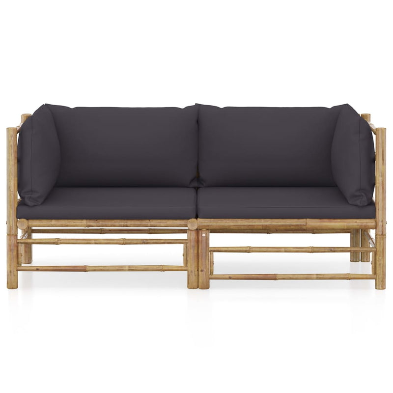 2 Piece Patio Lounge Set with Dark Gray Cushions Bamboo