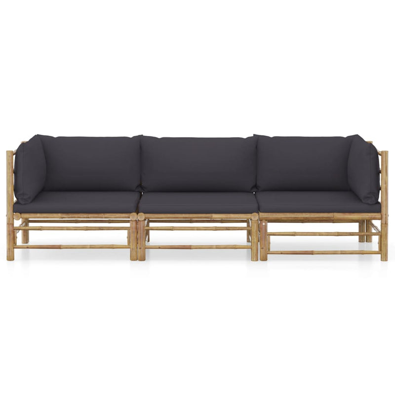 3 Piece Patio Lounge Set with Dark Gray Cushions Bamboo
