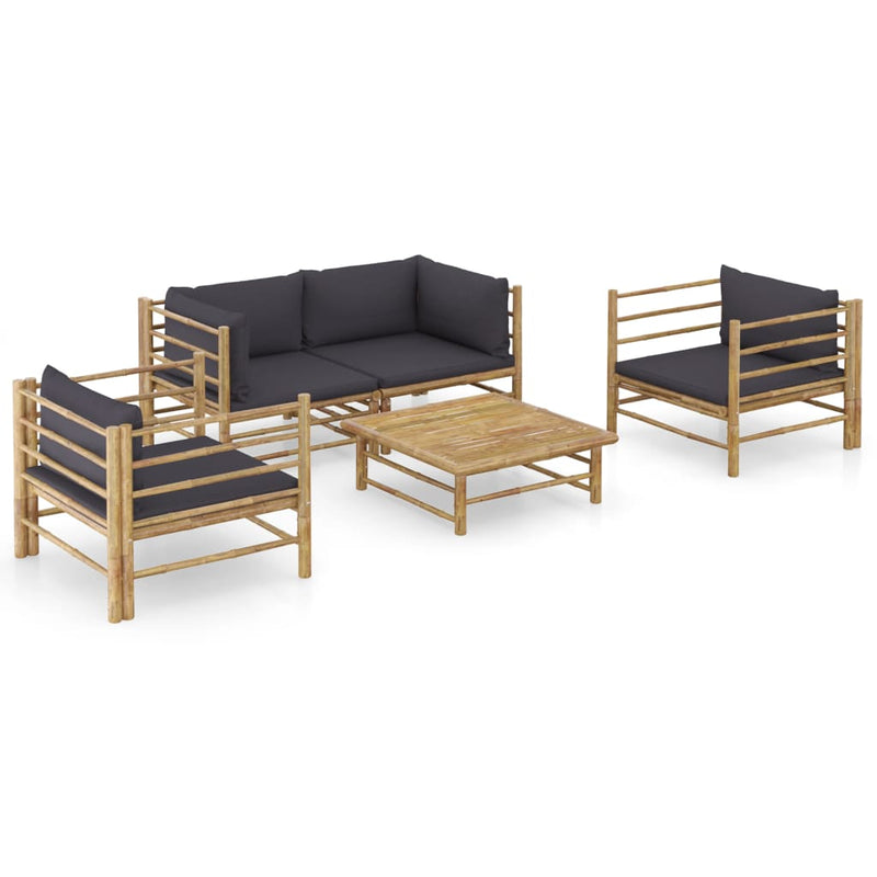 5 Piece Patio Lounge Set with Dark Gray Cushions Bamboo