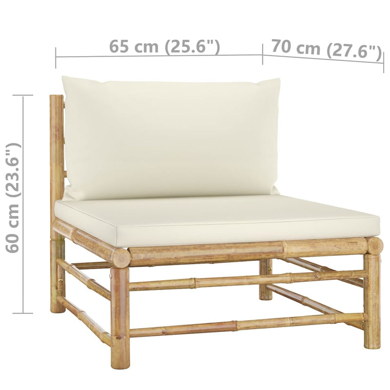 9 Piece Patio Lounge Set with Cream White Cushions Bamboo
