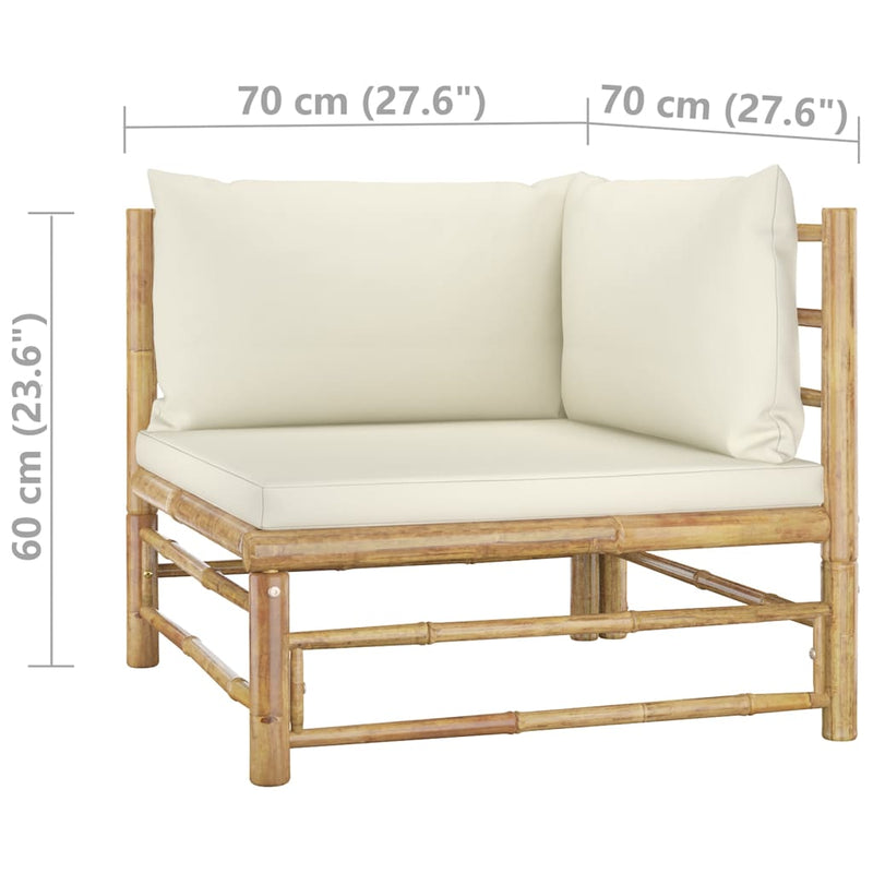 11 Piece Patio Lounge Set with Cream White Cushions Bamboo