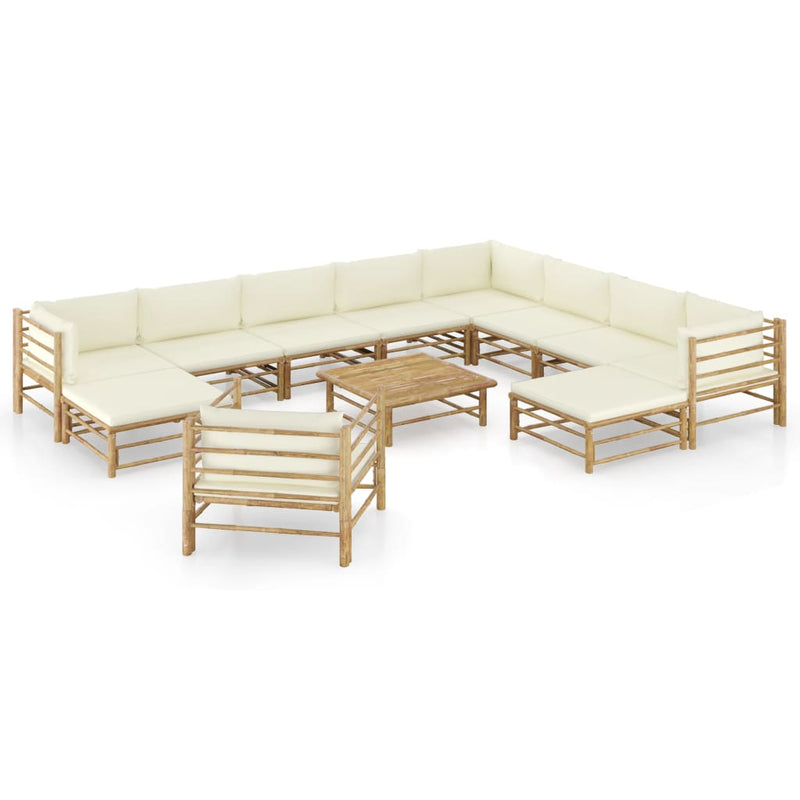 12 Piece Patio Lounge Set with Cream White Cushions Bamboo