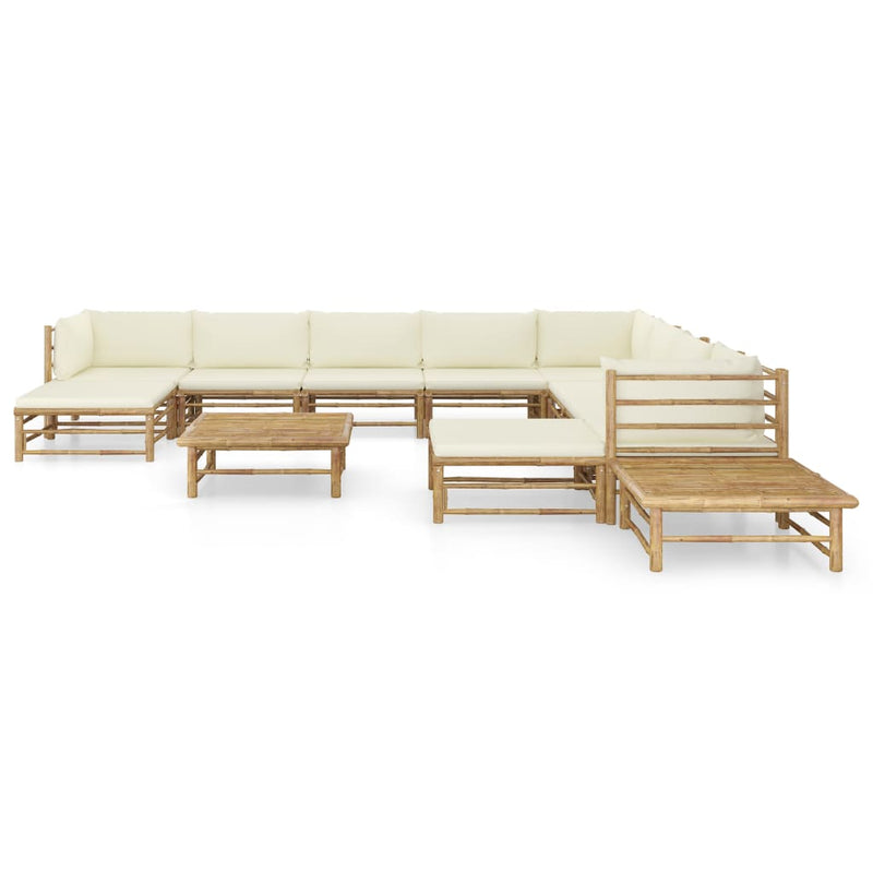 12 Piece Patio Lounge Set with Cream White Cushions Bamboo