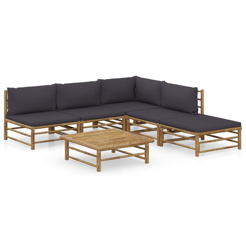 6 Piece Patio Lounge Set with Dark Gray Cushions Bamboo