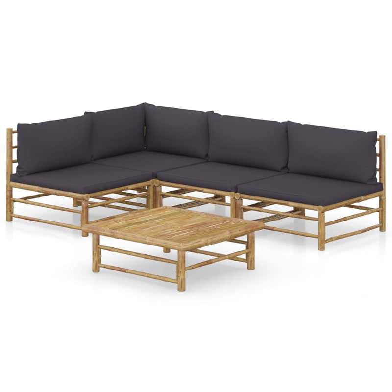 5 Piece Patio Lounge Set with Dark Gray Cushions Bamboo