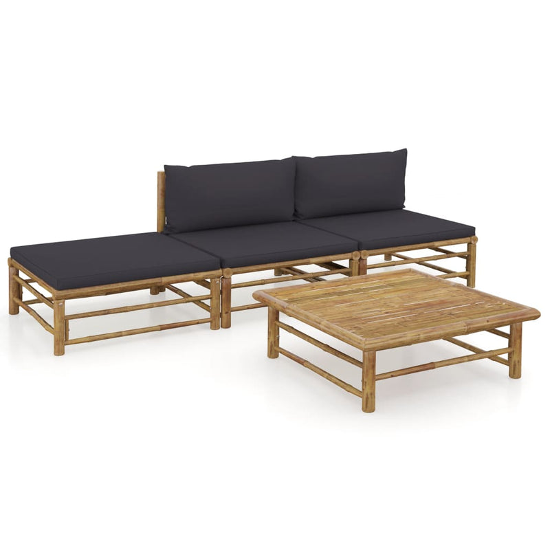 4 Piece Patio Lounge Set with Dark Gray Cushions Bamboo