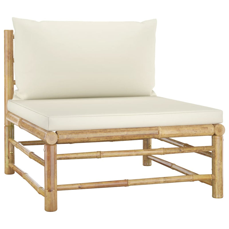 3 Piece Patio Lounge Set with Cream White Cushions Bamboo