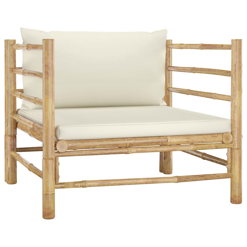 7 Piece Patio Lounge Set with Cream White Cushions Bamboo