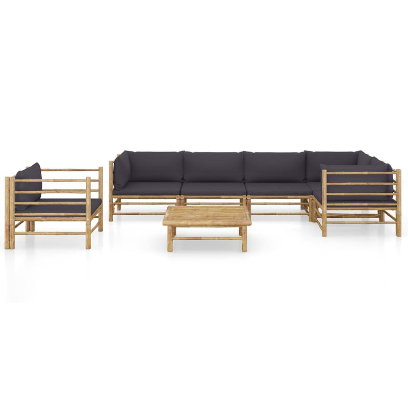 7 Piece Patio Lounge Set with Dark Gray Cushions Bamboo
