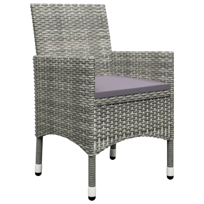 3 Piece Patio Bistro Set Poly Rattan and Tempered Glass Gray