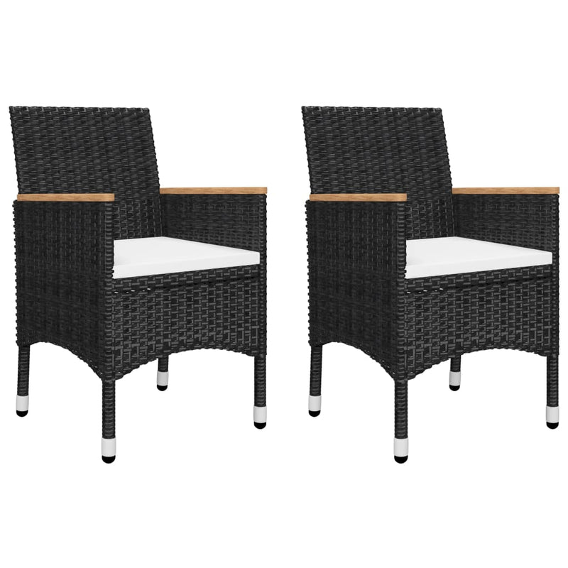 3 Piece Patio Bistro Set Poly Rattan and Tempered Glass Black