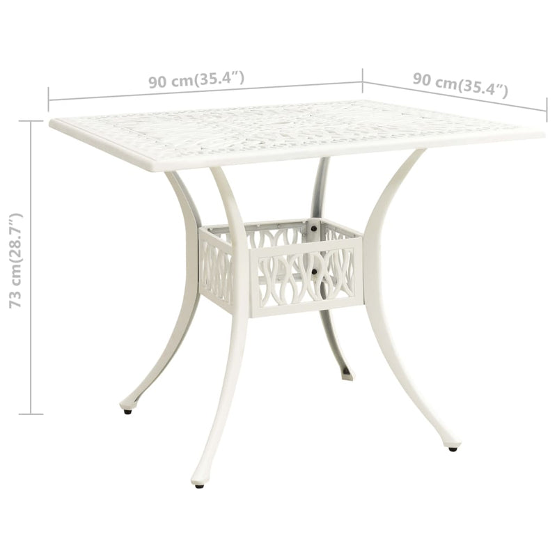 Patio Table White 35.4"x35.4"x28.7" Cast Aluminum