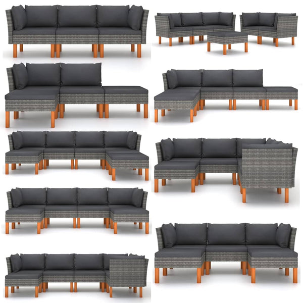 Middle Sofa Poly Rattan and Solid Eucalyptus Wood