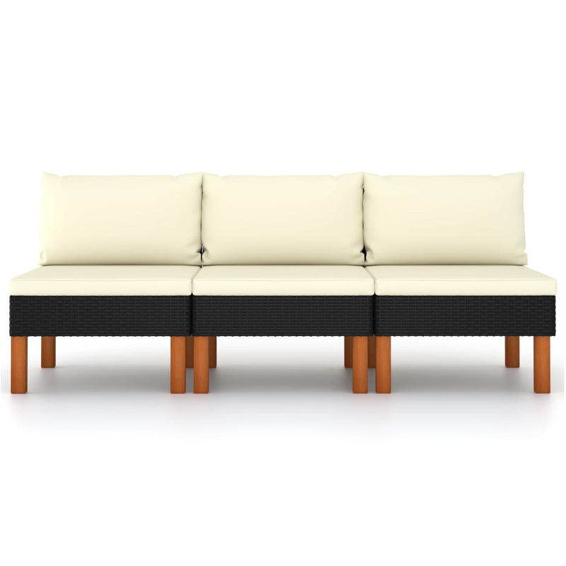 Middle Sofas 3 pcs Poly Rattan and Solid Eucalyptus Wood