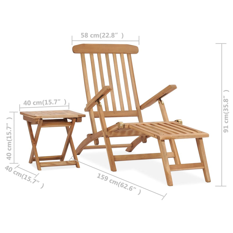 Patio Deck Chair with Footrest and Table Solid Teak Wood