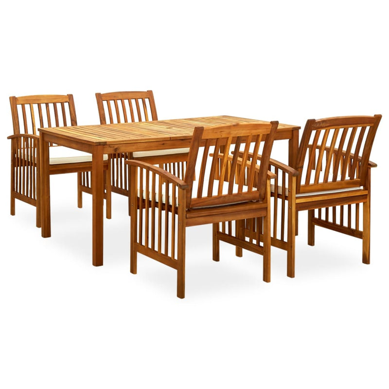 5 Piece Patio Dining Set with Cushions Solid Acacia Wood