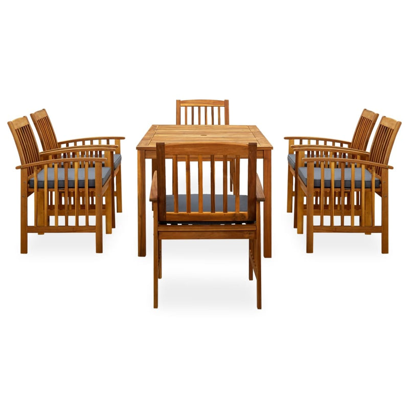 7 Piece Patio Dining Set with Cushions Solid Acacia Wood