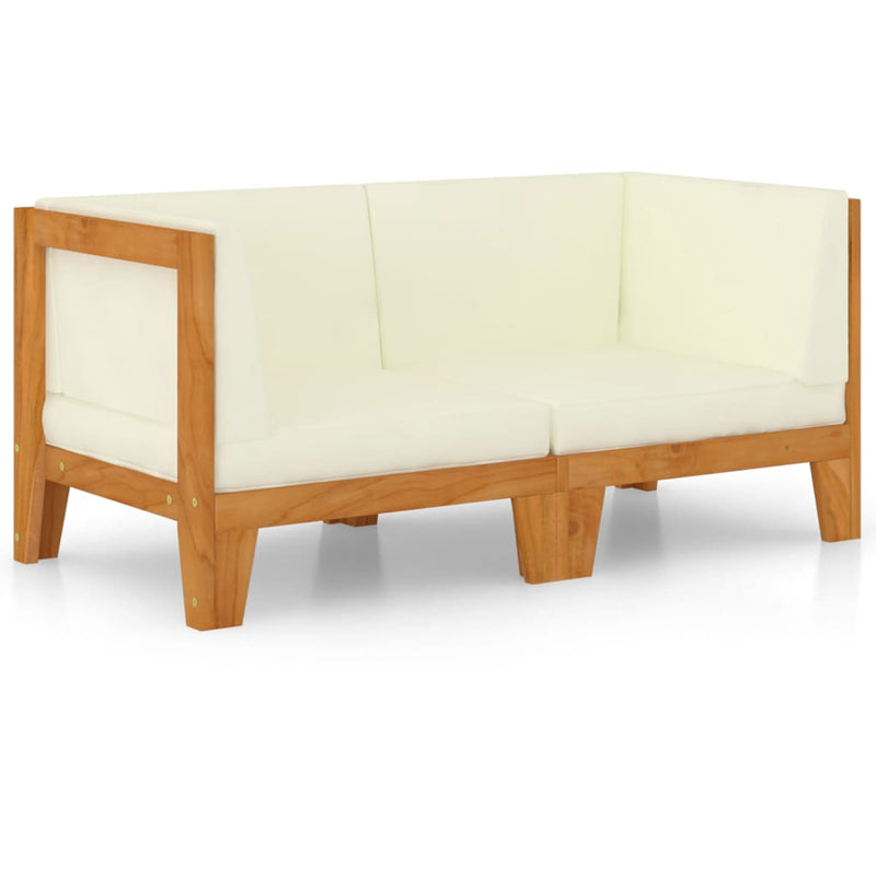 2-Seater Sofa with Cream White Cushions Solid Acacia Wood