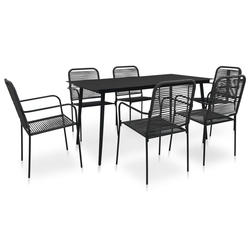 7 Piece Patio Dining Set Cotton Rope and Steel Black
