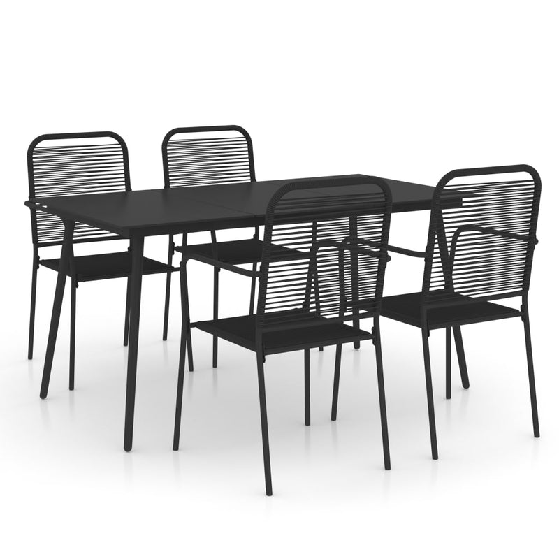5 Piece Patio Dining Set Cotton Rope and Steel Black