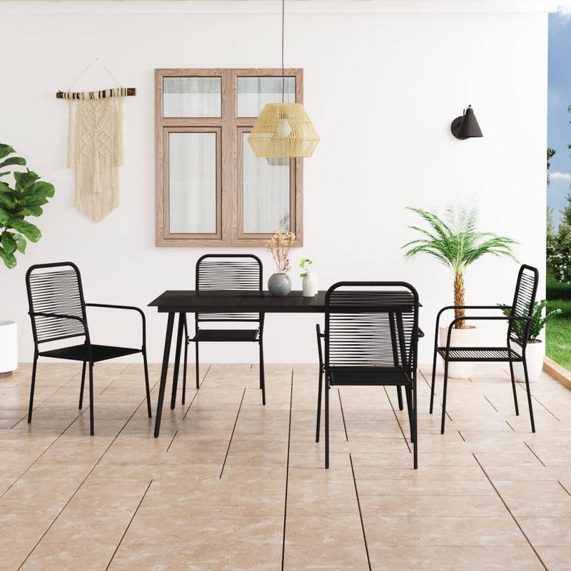 5 Piece Patio Dining Set Cotton Rope and Steel Black