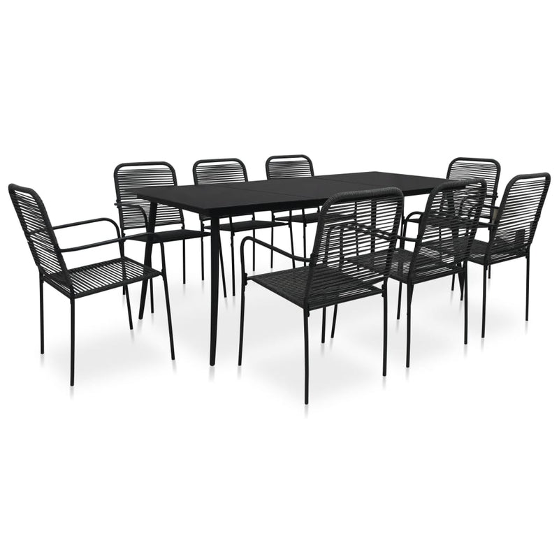 9 Piece Patio Dining Set Cotton Rope and Steel Black