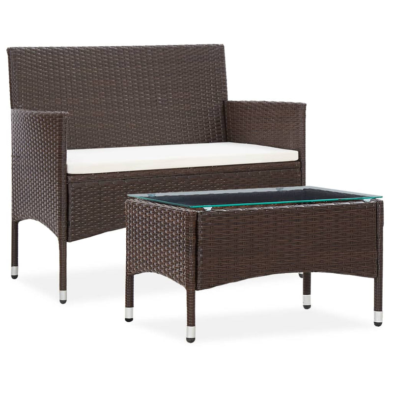2 Piece Patio Lounge Set with Cushion Poly Rattan Brown