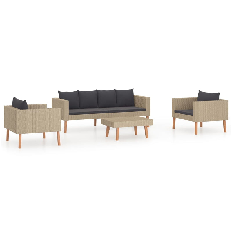 4 Piece Patio Lounge Set with Cushions Poly Rattan Beige