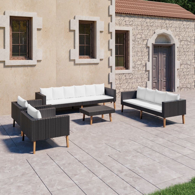 5 Piece Patio Lounge Set with Cushions Poly Rattan Black