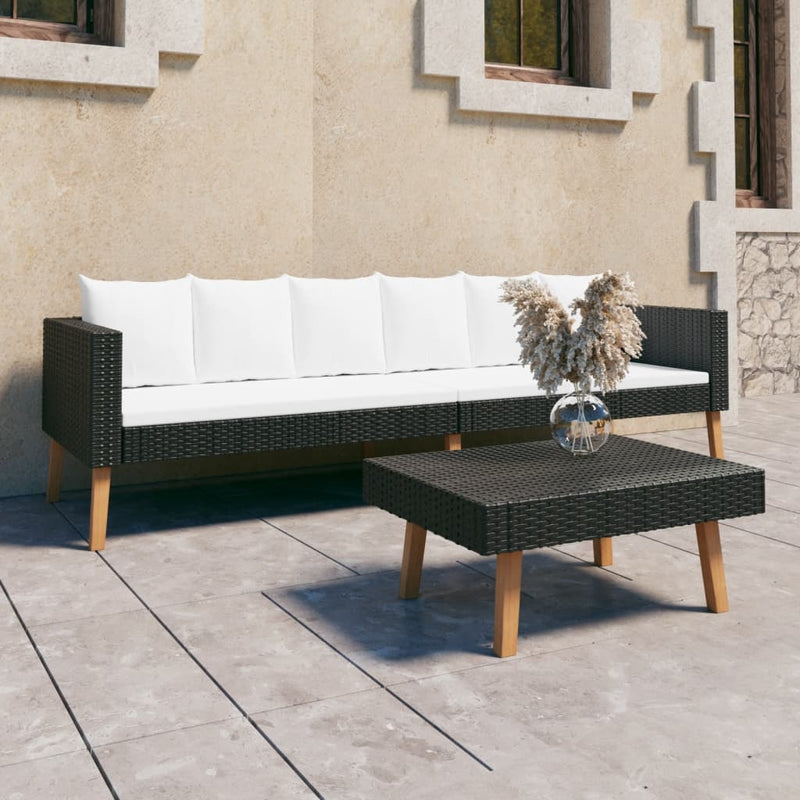 2 Piece Patio Lounge Set with Cushions Poly Rattan Black