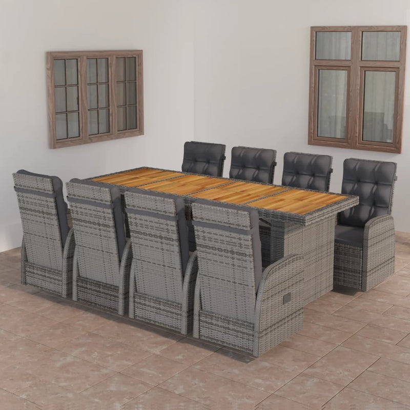 9 Piece Patio Dining Set with Cushions Poly Rattan Gray