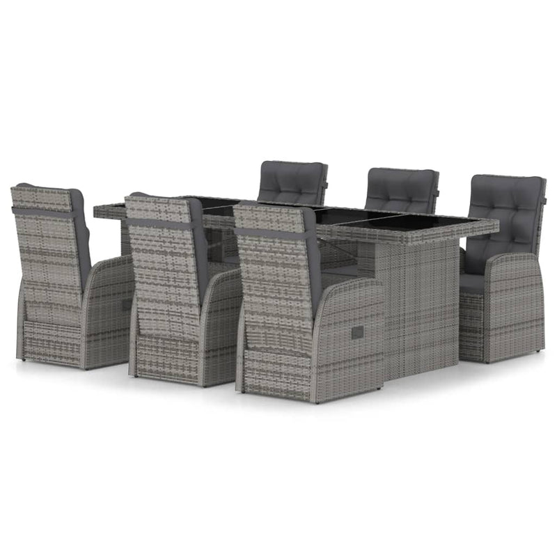 7 Piece Patio Dining Set with Cushions Poly Rattan Gray