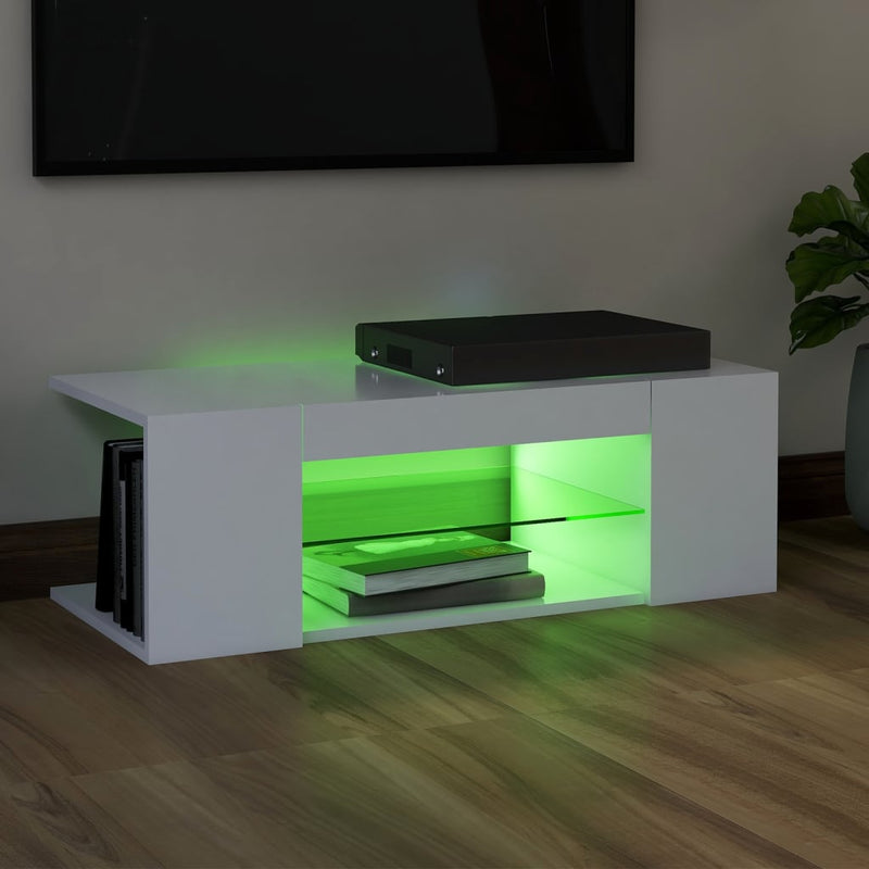 TV Cabinet with LED Lights White 35.4"x15.4"x11.8"