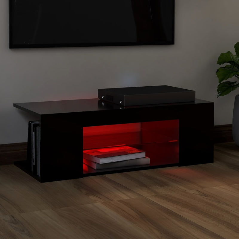 TV Cabinet with LED Lights Black 35.4"x15.4"x11.8"