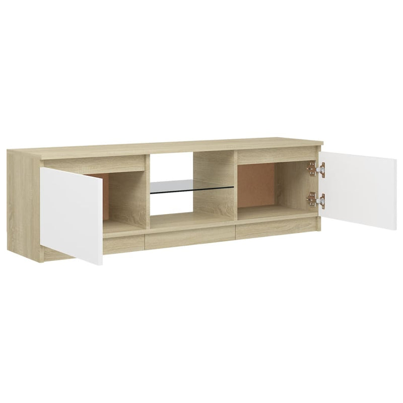 TV Cabinet with LED Lights White and Sonoma Oak 47.2"x12"x14"