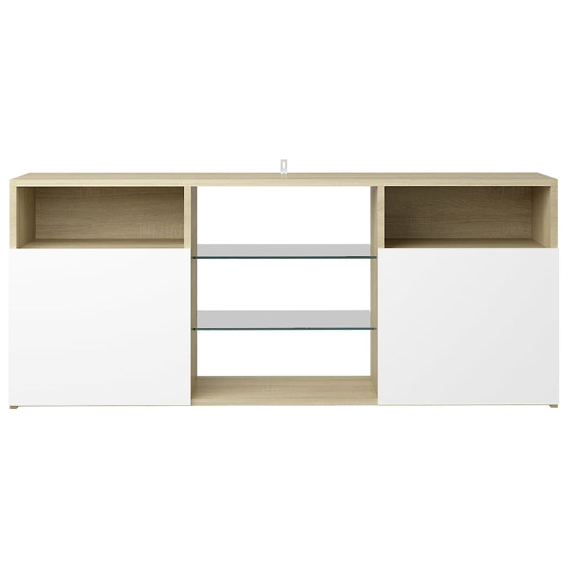 TV Cabinet with LED Lights White and Sonoma Oak 47.2"x12"x20"