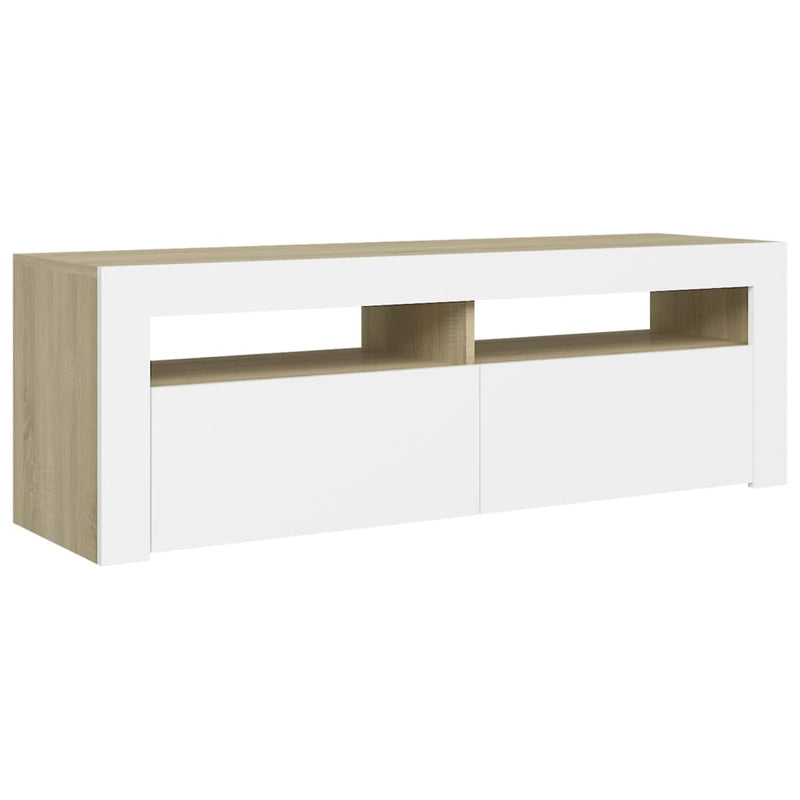 TV Cabinet with LED Lights White and Sonoma Oak 47.2"x13.8"x15.7"