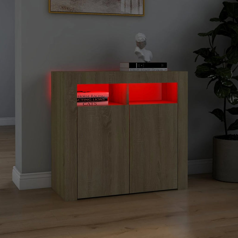Sideboard with LED Lights Sonoma Oak 31.5"x14"x30"