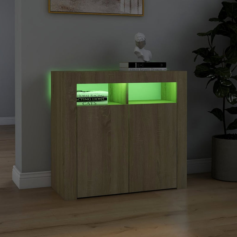 Sideboard with LED Lights Sonoma Oak 31.5"x14"x30"